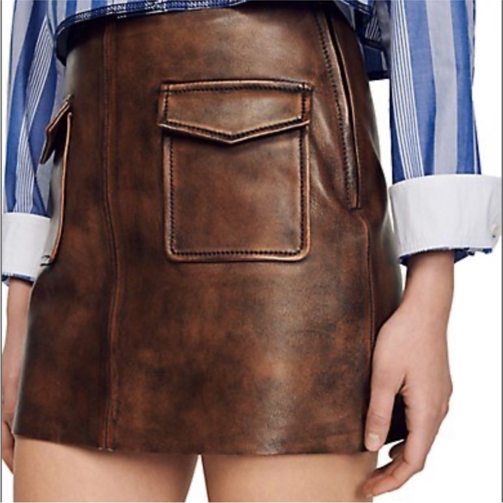 Brown Leather Mini Skirt